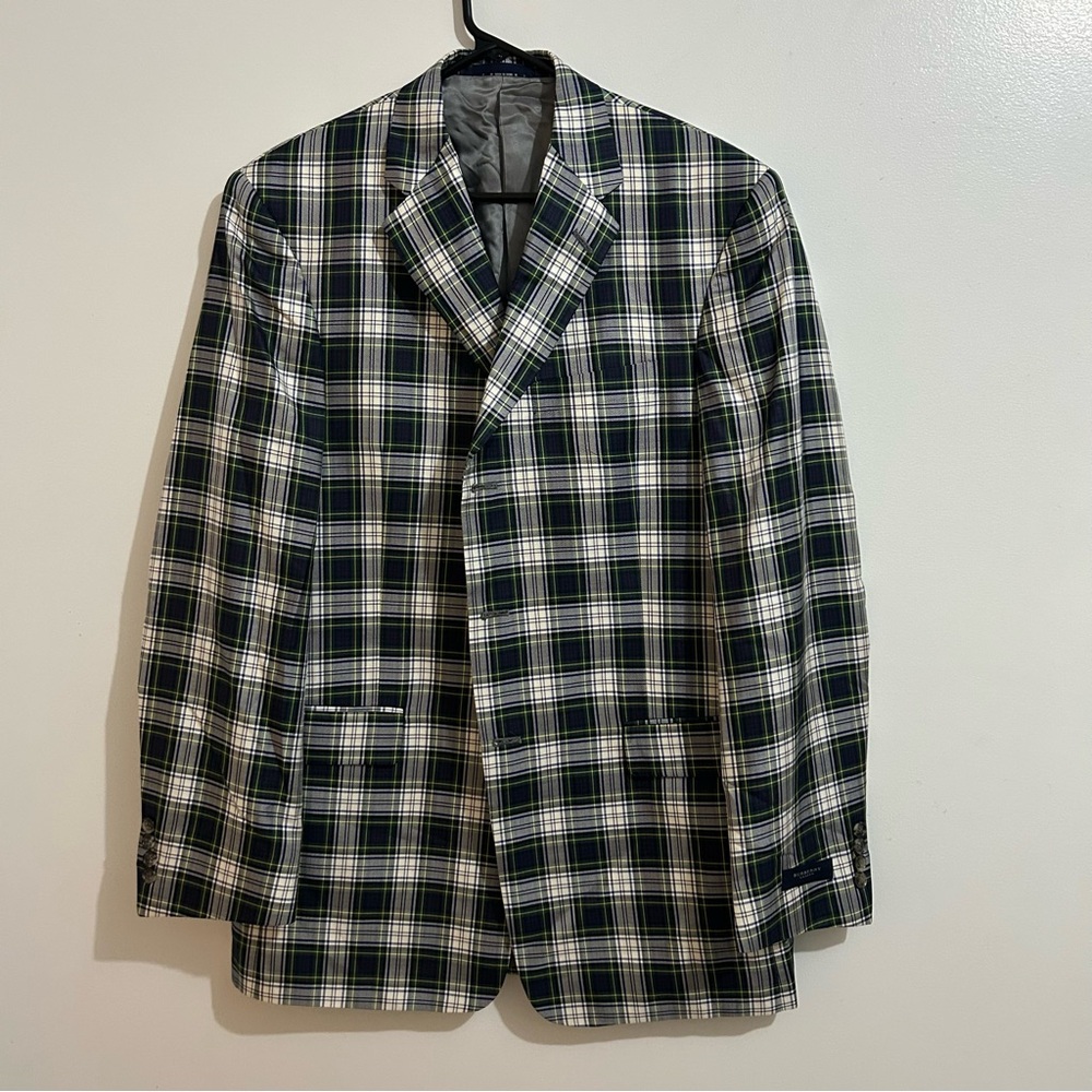 Burberry London Men’s Blazer Blue Green Plaid Size 41L
